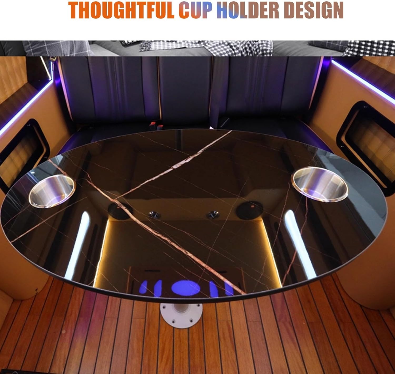 RV Folding Table, Adjustable Height Foldable RV Table, Floating RV Dining Table with 2 Cup Holders, for Home RV Conversion Vehicles, Outdoor Camping Picnic(Square)