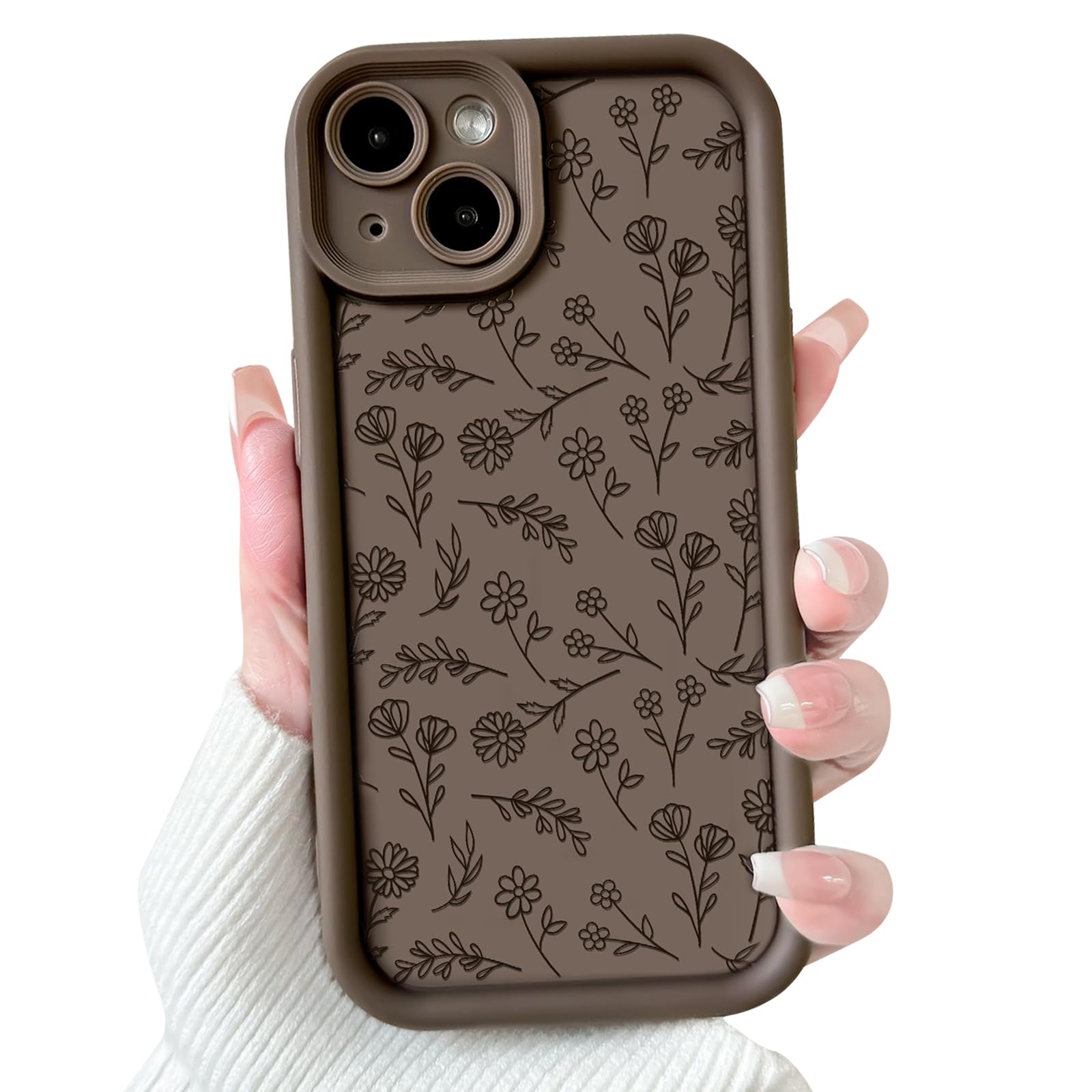 NITITOP for iPhone 13 Case Cute Flower Floral - Brown | Leaves, Precision camera cutouts, For girl woman, Slim fit, Soft TPU, Shockproof, Waterproof