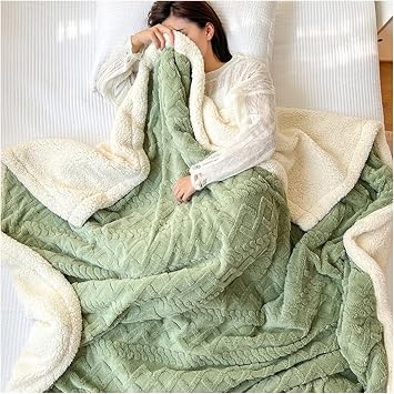 NUODWELL Sherpa Fleece Throw Blanket - Fluffy Fuzzy Double-Sided Soft Warm Jacquard Coral Fleece Blanket for Bed, Sofa, Couch 150 * 200 cm, Fruit Green