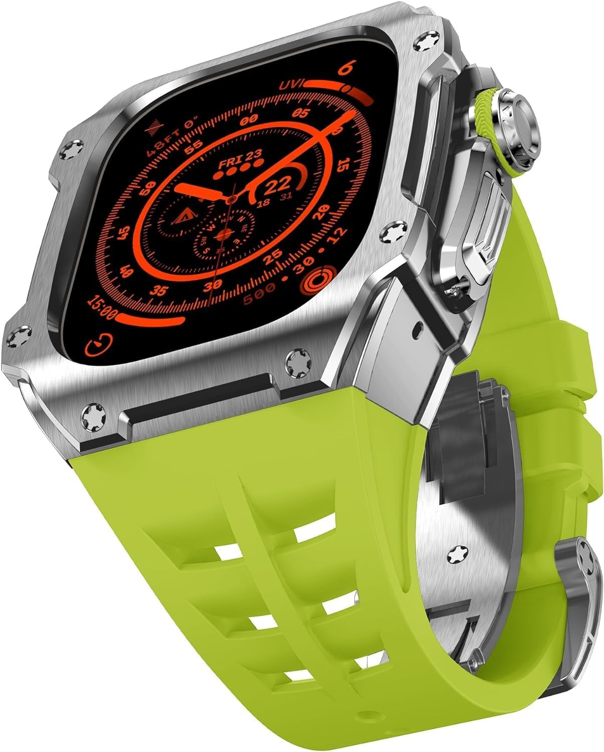 INFRI Stainless Steel Watch Case Rubber Band Mod Kit，For Apple Watch 44mm 45mm，Metal Watch Case Sport Breathable Strap，For Iwatch Series 8/7/6/5/4/SE Replacement Accessories