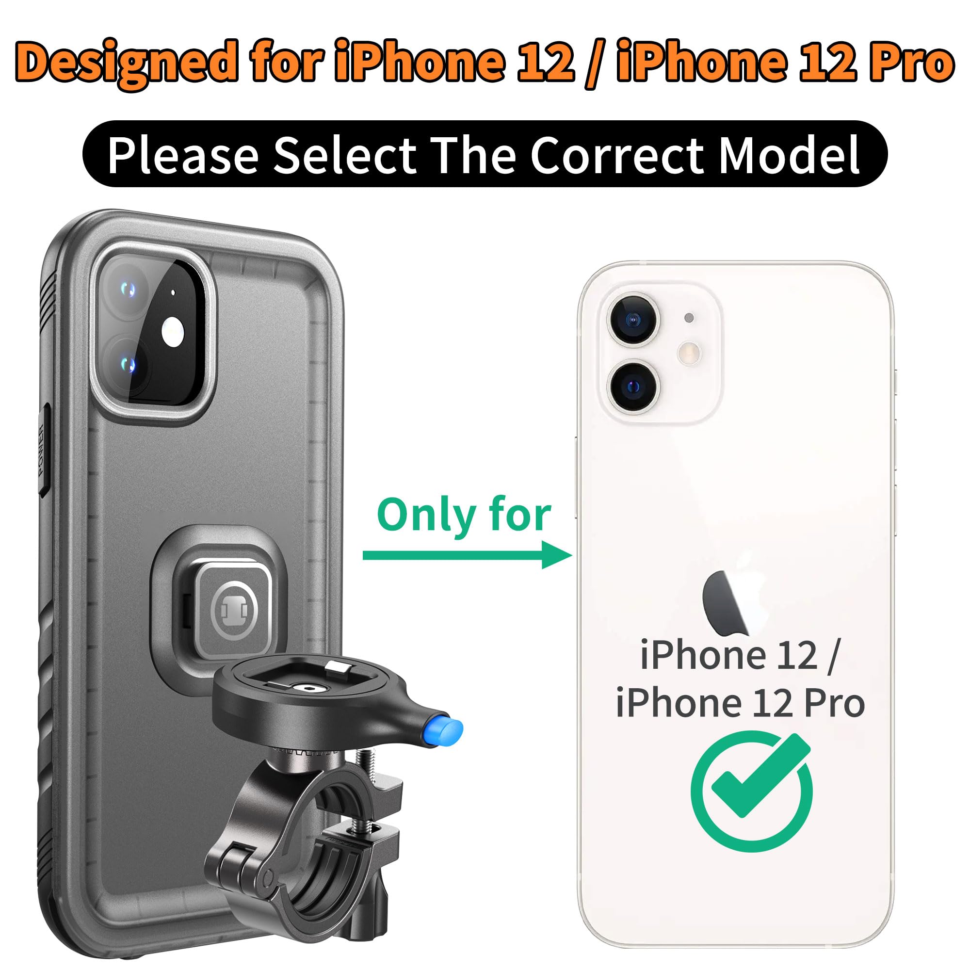 Cozycase Bike Phone Mount for iPhone 12/iPhone 12 Pro Waterproof One Button Unlock+Auto Lock in One Second Metal/Aluminium Rotatable Detachable Handlebar Motorbike Road/Mountain Bike Phone Holder - Image 2