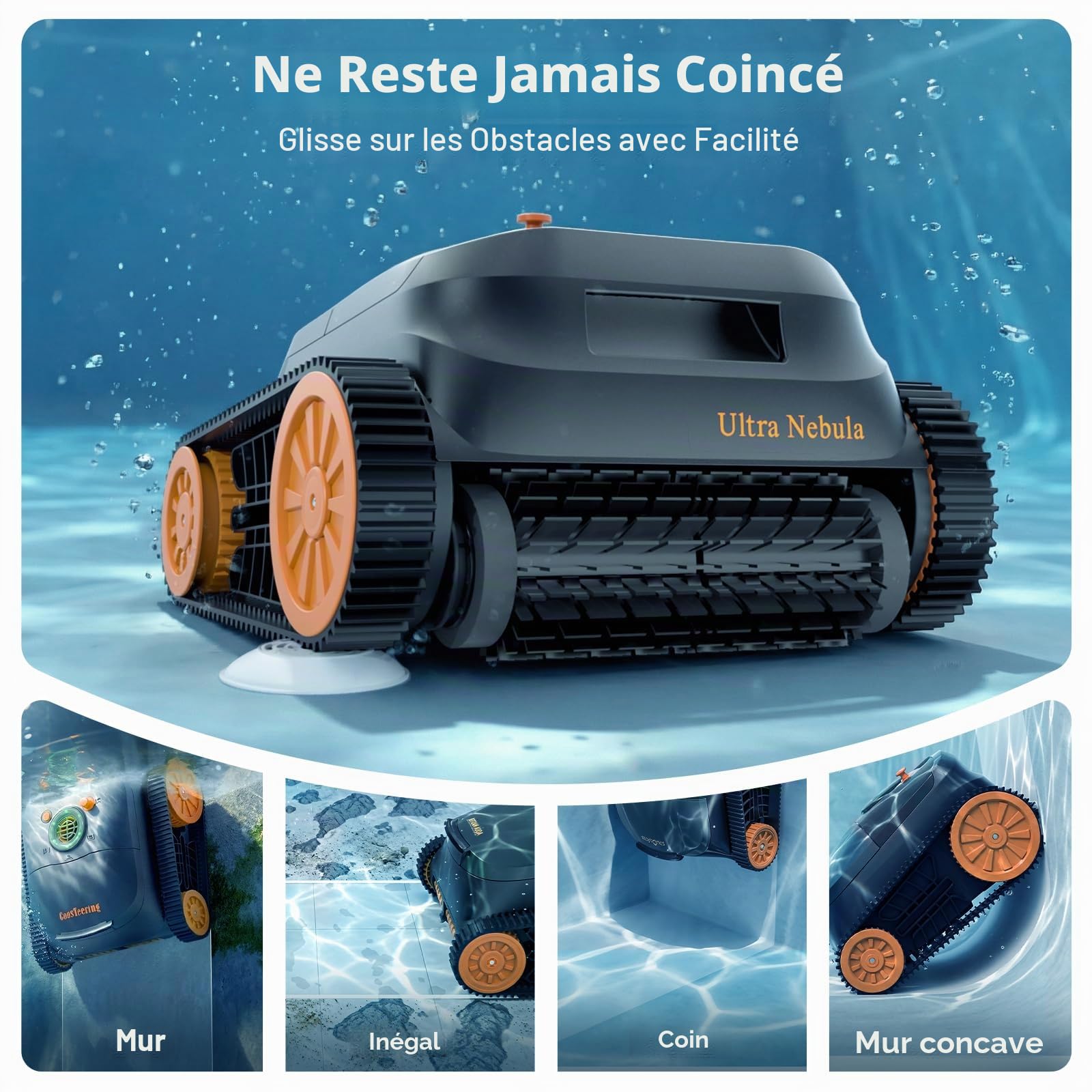 (2026 Upgraded) CoasTeering Robot Piscine Sans Fil pour Fond et Parois – 3 moteurs brushless, 21 m³/h, 180 min d’autonomie, navigation intelligente, aspirateur piscine pour ligne d’eau et piscines jus