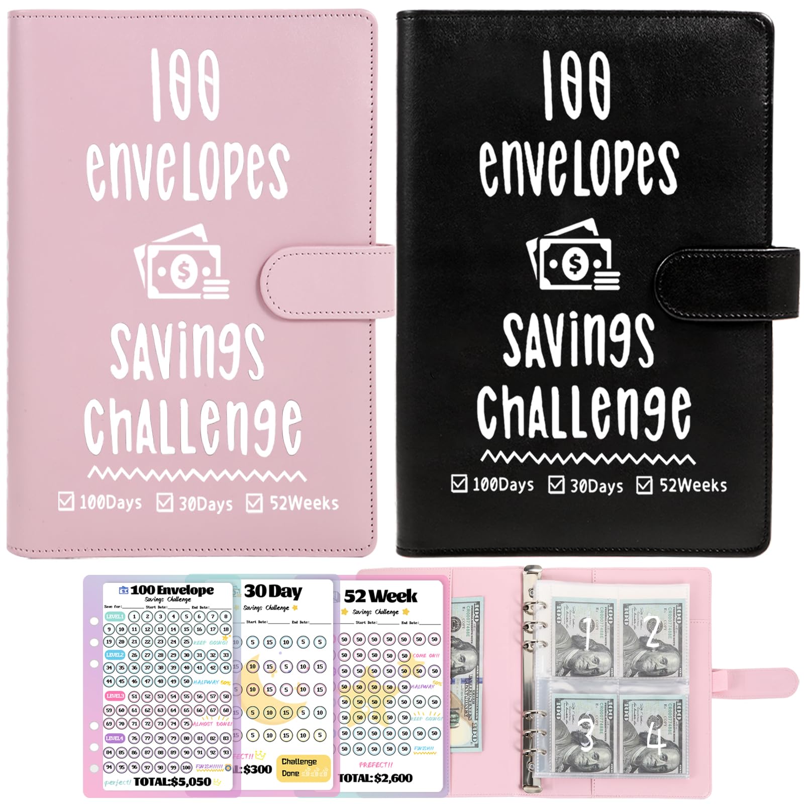 Photo 1 of 2 Pack 100 Envelopes Money Saving Challenge, Cash Budget Planner A5 Binder