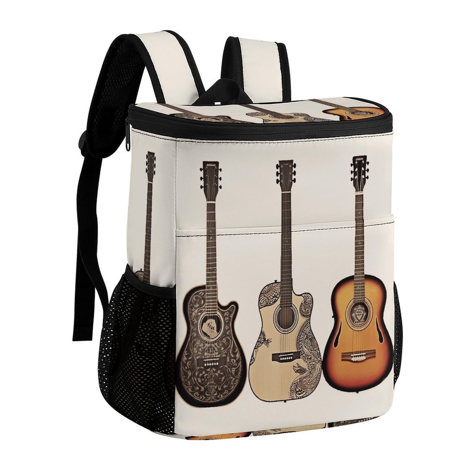 Guitar Insulated Cooler Backpack Leakproof Polyester Cooler Bag with Side Pockets Large Capacity Lunch Backpack for Picnics Hiking Beach Trips and Daily Use