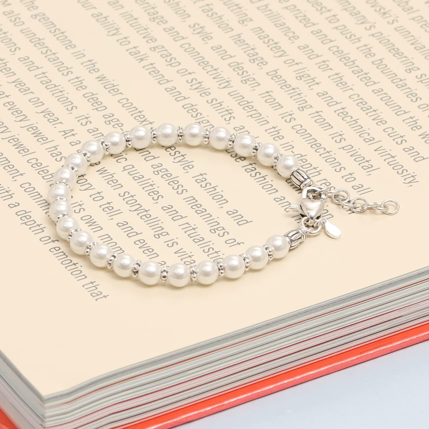 LeCalla 925 Sterling Silver Simulated Pearl Beaded Pearl Bracelet for Women Teen - Image 3