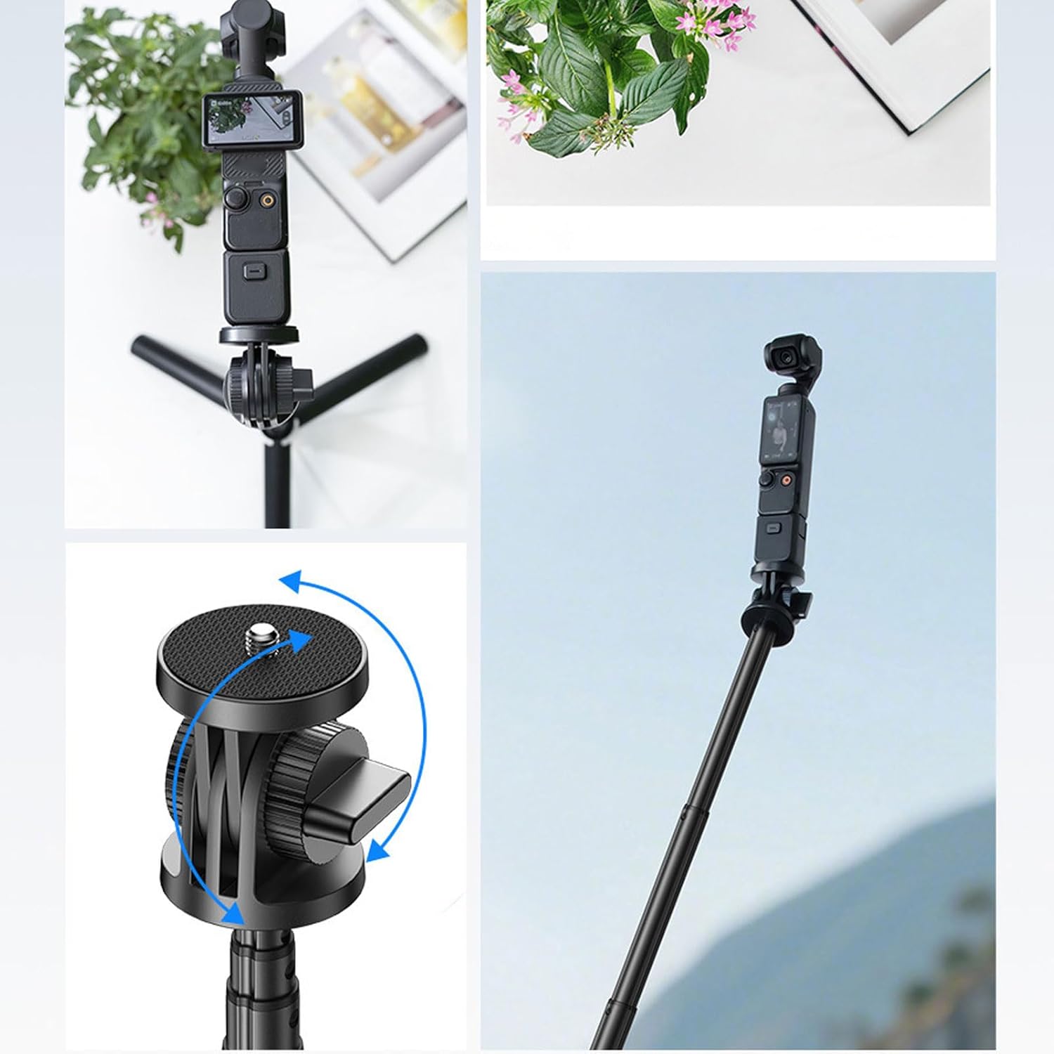 ASHATA Selfie Stick Tripod Monopod for 360 X5 X4 X3 for OSMO 6 for 5Pro for 3 Fill Light, Extension Long Pole Monopod with 1/4 Inch Screw for Travel Vlogging