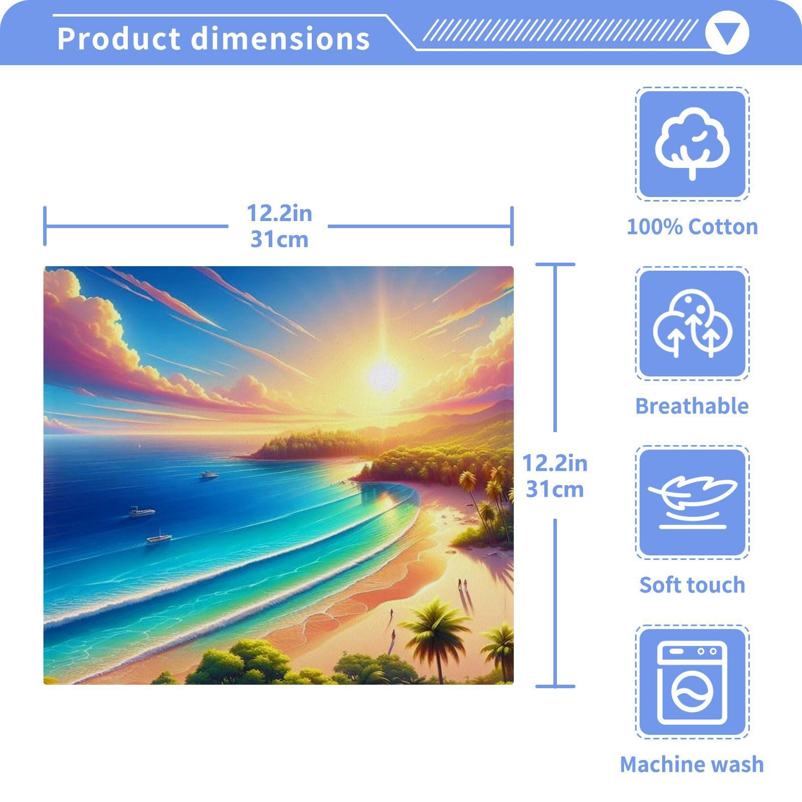 YANENDIE Tropical Beach Sunlight Washcloths Towels, Highly Absorbent and Soft Cotton Face Cloths, 2 Pack Quick Dry Wash Cloths - 12 X 12 Inches