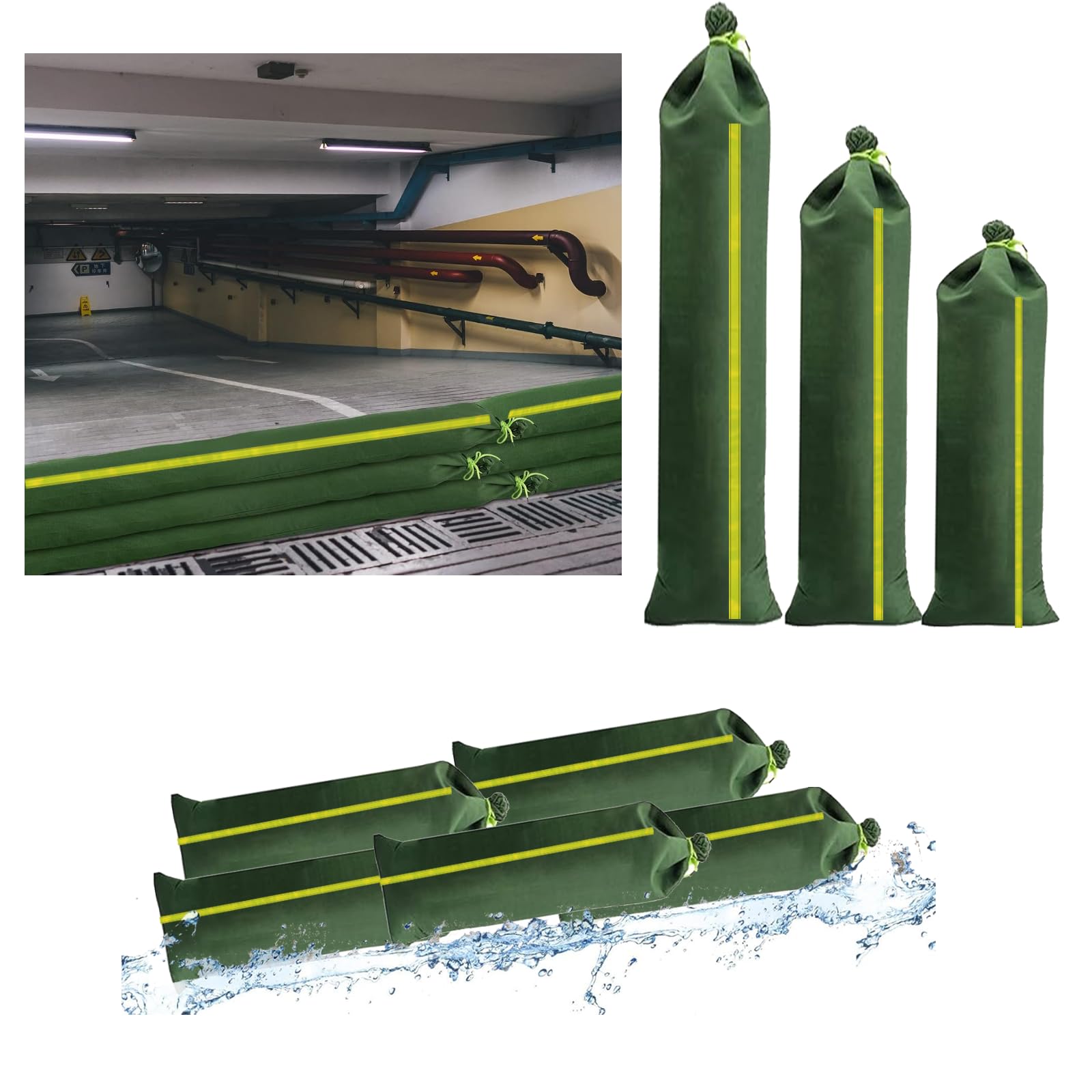 Sandbag for Flood Protection, Pack of 4, 180 x 20 cm with Reflective Strips, Canvas Flood Barrier for Home Store Garage Garden