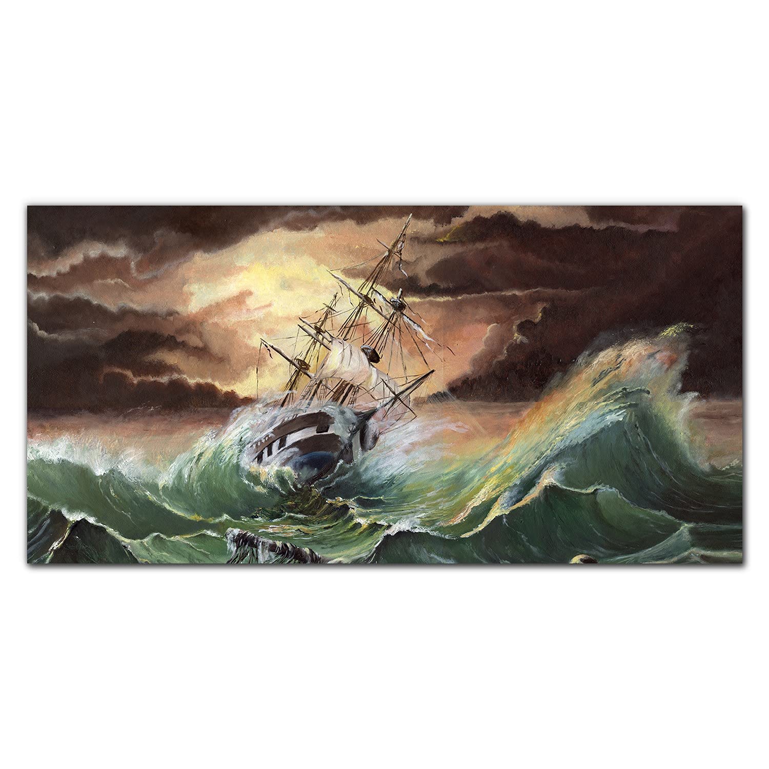 Crédence de cuisine en verre trempé 140x70cm motif navire et vagues d'océan