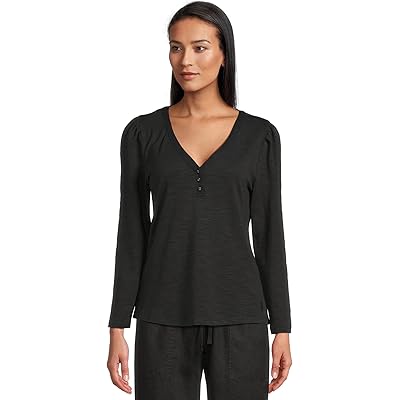 Tommy Bahama Ashby Isles Placket Puff Sleeve Top black
