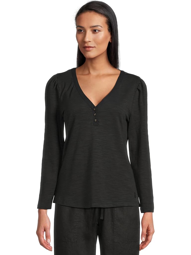 Black Tommy Bahama Ashby Isles Placket Puff Sleeve Top