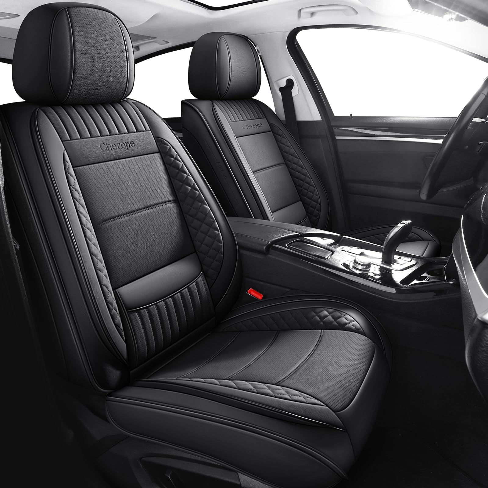 Chezope Car Seat Covers Full Set Car Seat Protective Covers Leather Car Seat Cushion Automotive Seat Cover Accessories Waterproof Leatherette Car Seat Cushion Covers Black