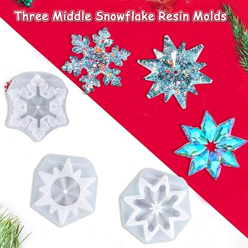 Miniatura 3 de 5 moldes de resina de Navidad, moldes de silicona de copo de nieve 3D Rifanda para fundición de resina, moldes de resina de adorno de Navidad para