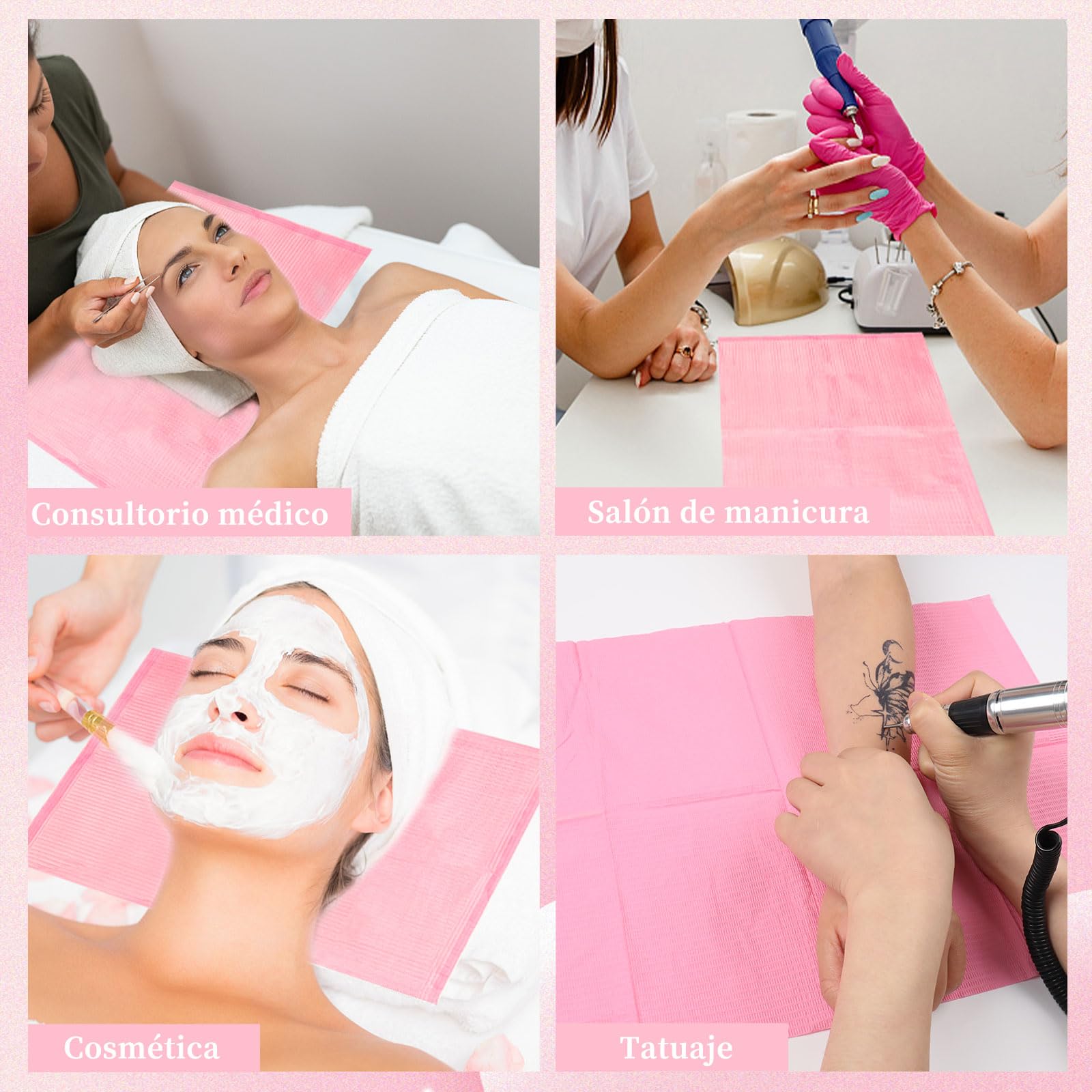 Alfombrilla Desechable de Mesa del Arte de Uñas, Alfombra de 3 Capas Hoja de Papel Estera para Decoración de Uñas, Almohadilla Absorbente del Arte para el Salón Tatuaje Baberos Dental (Rosado)