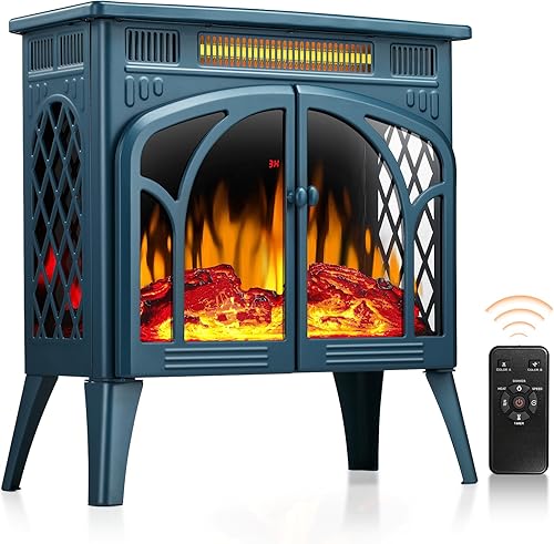 Calentador eléctrico de chimenea con control remoto, estufa de chimenea infrarroja portátil de 24 pulgadas con múltiples llamas 3D, brillo