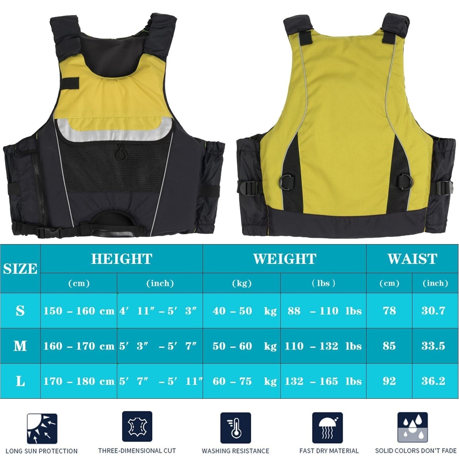 Angelweste mit Seitlichem Reißverschluss und Netztasche, Schwimmende Schwimmweste mit Elastischer Taille, Sicherheitsjacke for Wassersport(Yellow,L)