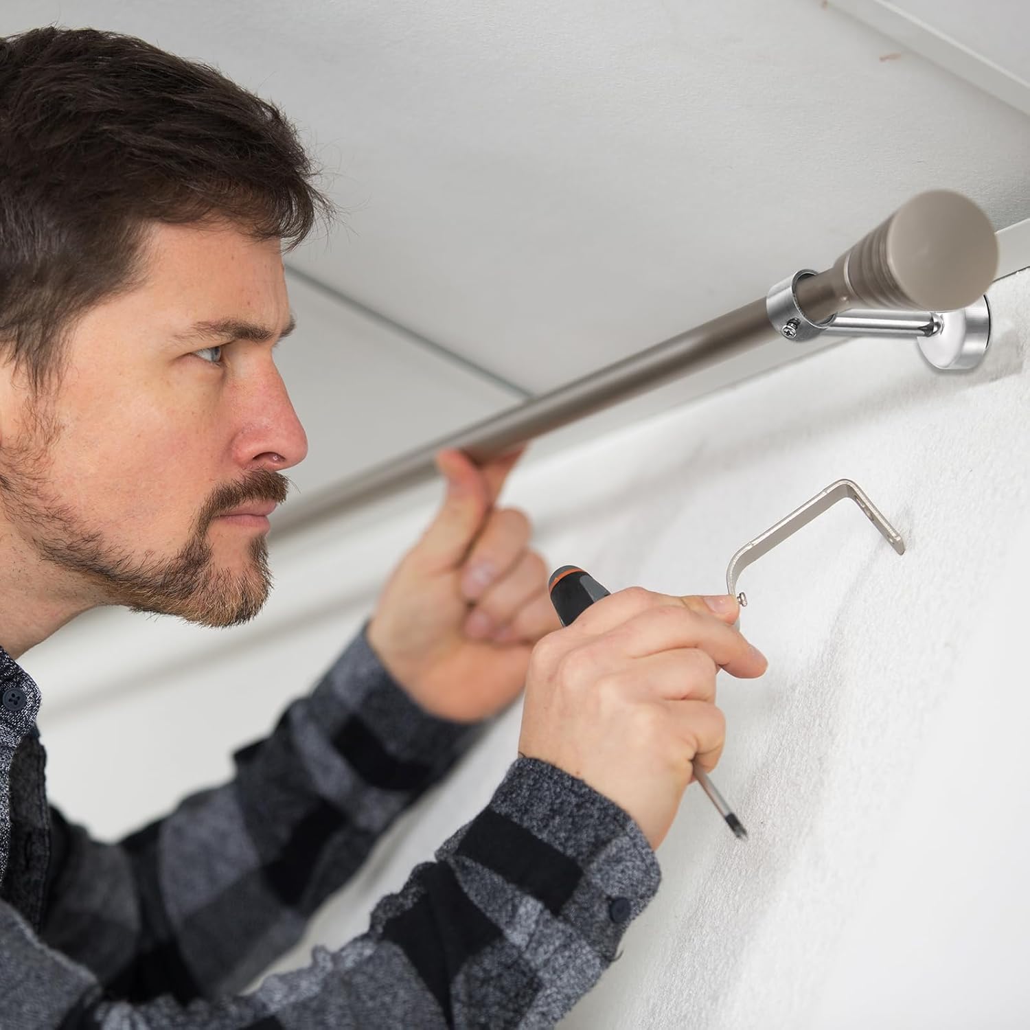 uxcell 2 Set Ceiling Mount Curtain Rod Bracket, Fit 32mm/1.26inch Pipe Length 400mm/15.75inch Stainless Steel Curtain Rod Hooks Hangers for Walls Wardrobe Pipe Curtain Pipe, Silver