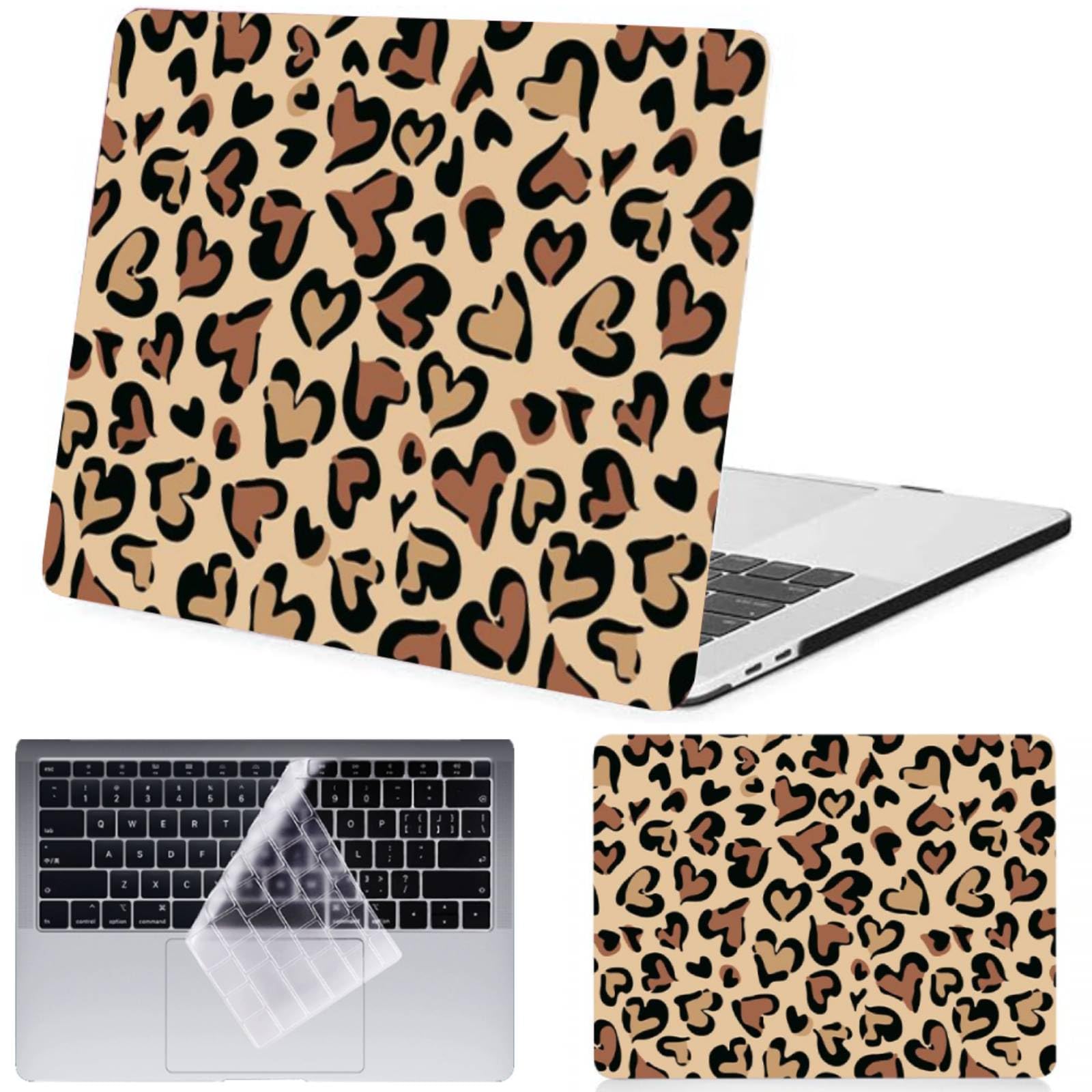 Coque pour MacBook Air 13/13,6 Pouces (M4/M3/M2, Modèles 2026-2021 A2681 3240 A3113), Graphique Étui Plastique et Housse de Clavier, idéal pour Le Travail, Les Voyages, Cœur léopard