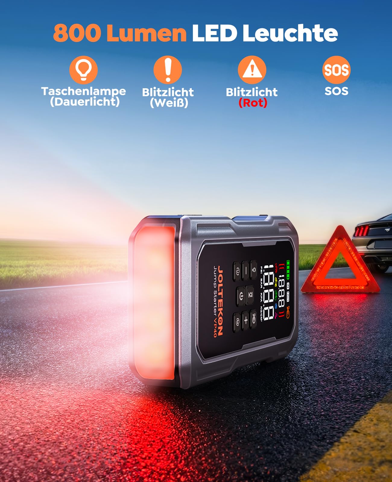 7000A Auto Starthilfe Powerbank für Pkw, Starthilfe für Alle Benzin und 12,0L Diesel, Starthilfe Powerbank mit Gebläse und 160PSI Kompressor, Starthilfe mit 800 Lumen LED Leuchte und 3,3'' LCD Display