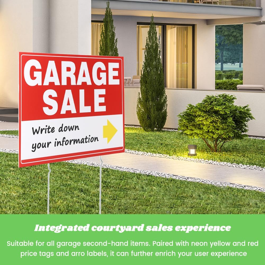 Garage Sale Signs, 5 Pack Estate Sale Signs Double-Sided Plastic Garage Sal-e Sign s With Stakes, 560 Yard Sales Price Stickers, Directional Arrows Sign, Garag-e Sale Supplies
