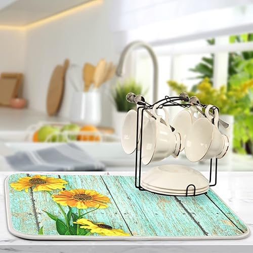 Vista 19 de Tapete de secado de platos de flores de fondo negro para encimera de cocina de 18 x 24 pulgadas, tapete de microfibra absorbente, tapete de secado