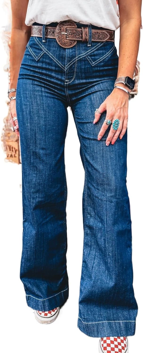Women's Sail Blue Loose Cuffed Jeans – Stitched Waist Detail for Everyday Comfort