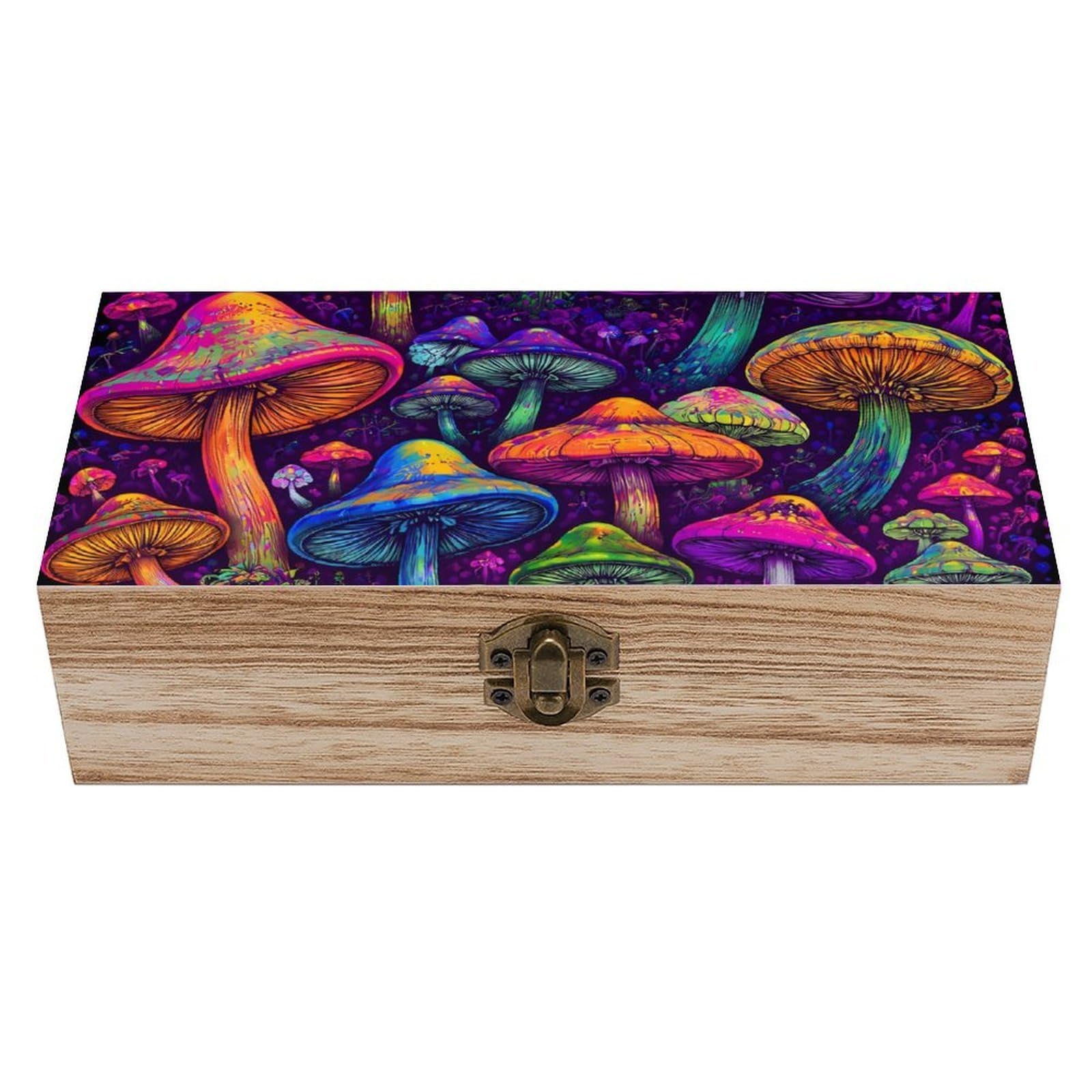 SMAZDFXX Trippy Mushroom Art Wooden Storage Box With Hinged Lid Decorative Front Clasp Keepsake Boxes