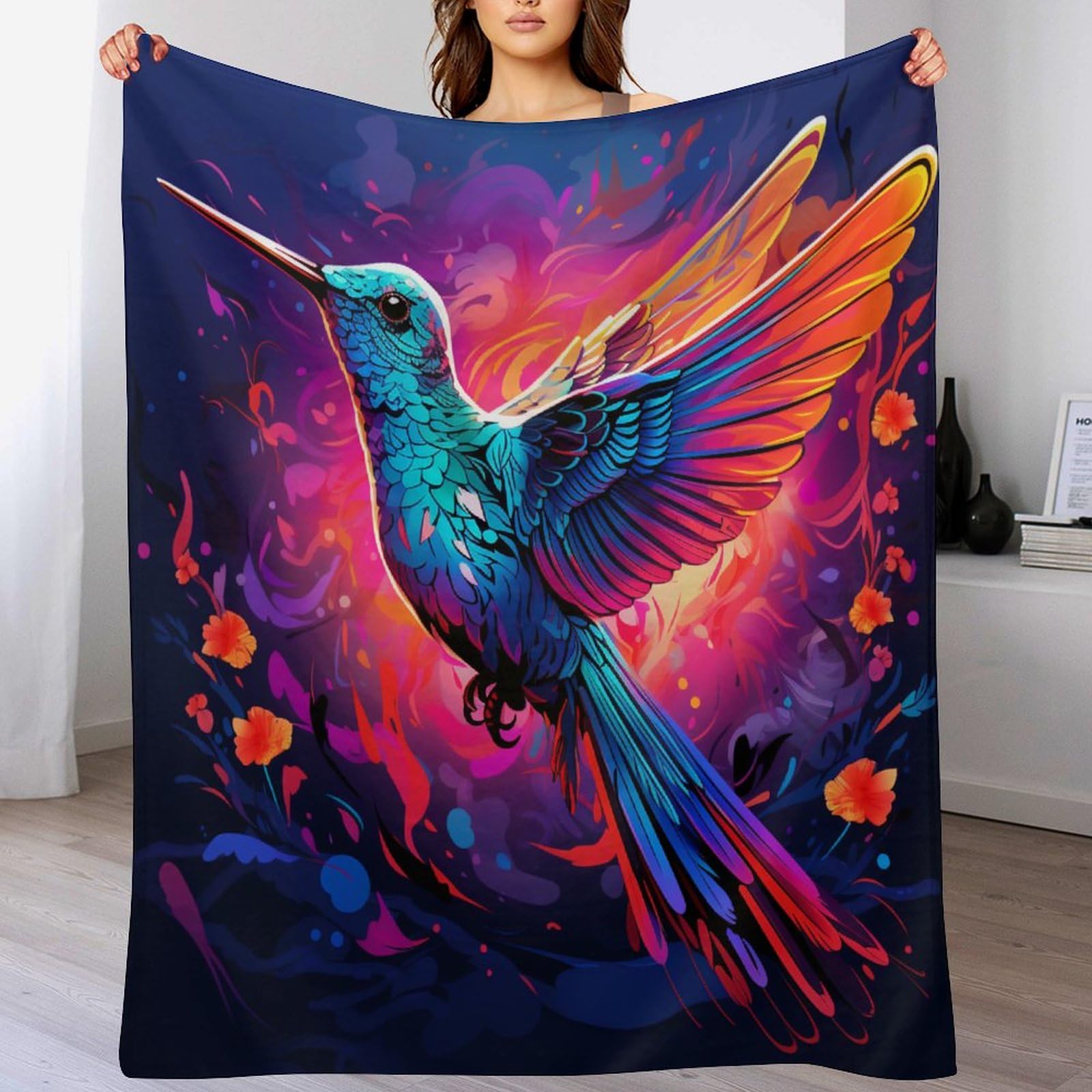 Couverture en colibri 3D en polaire flannel douce et chaude pour lit et canapé 130x150cm