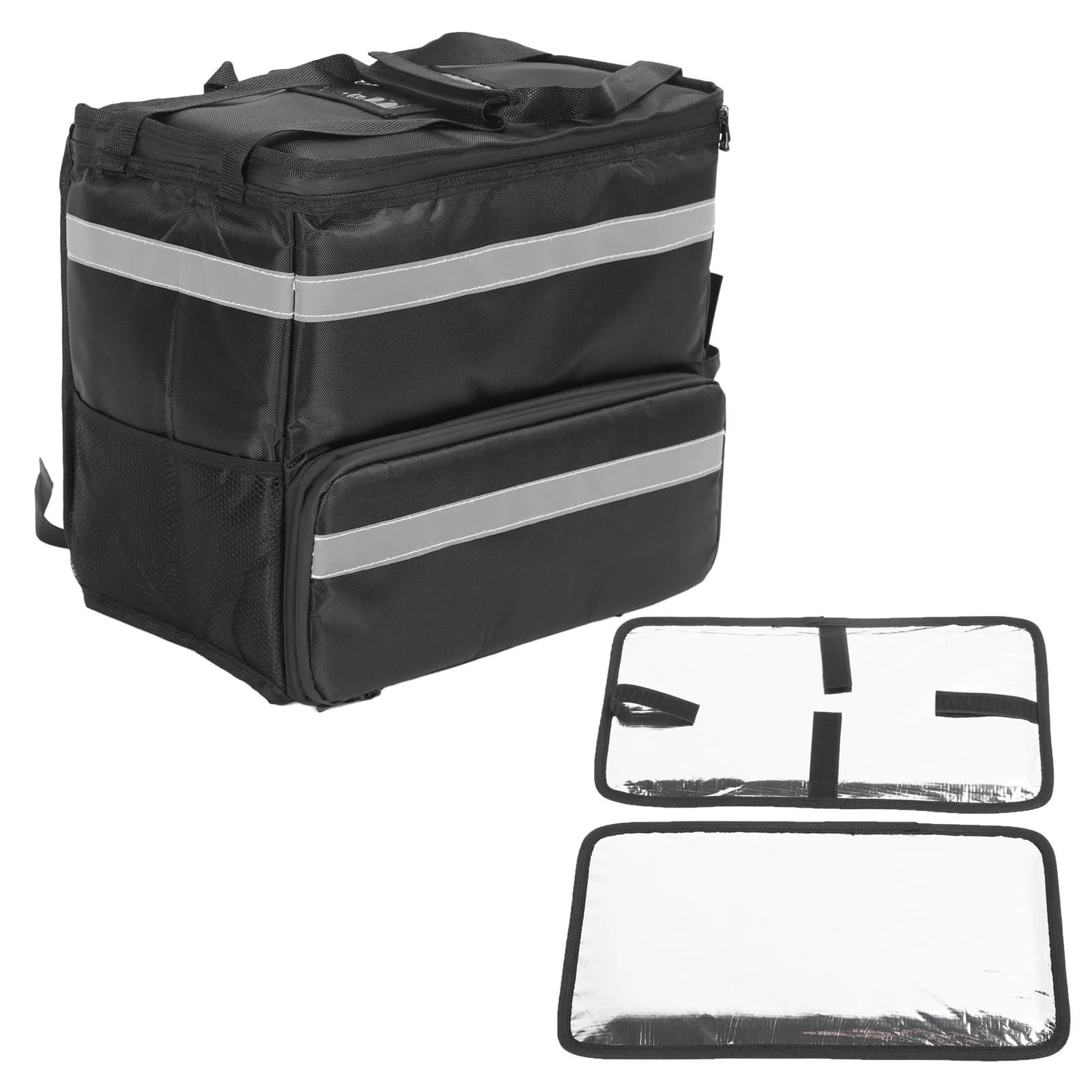 bolsa isotérmica, Mochila cómoda expandible negra con aislamiento, bolsa de entrega gran capacidad, impermeable, 2 placas