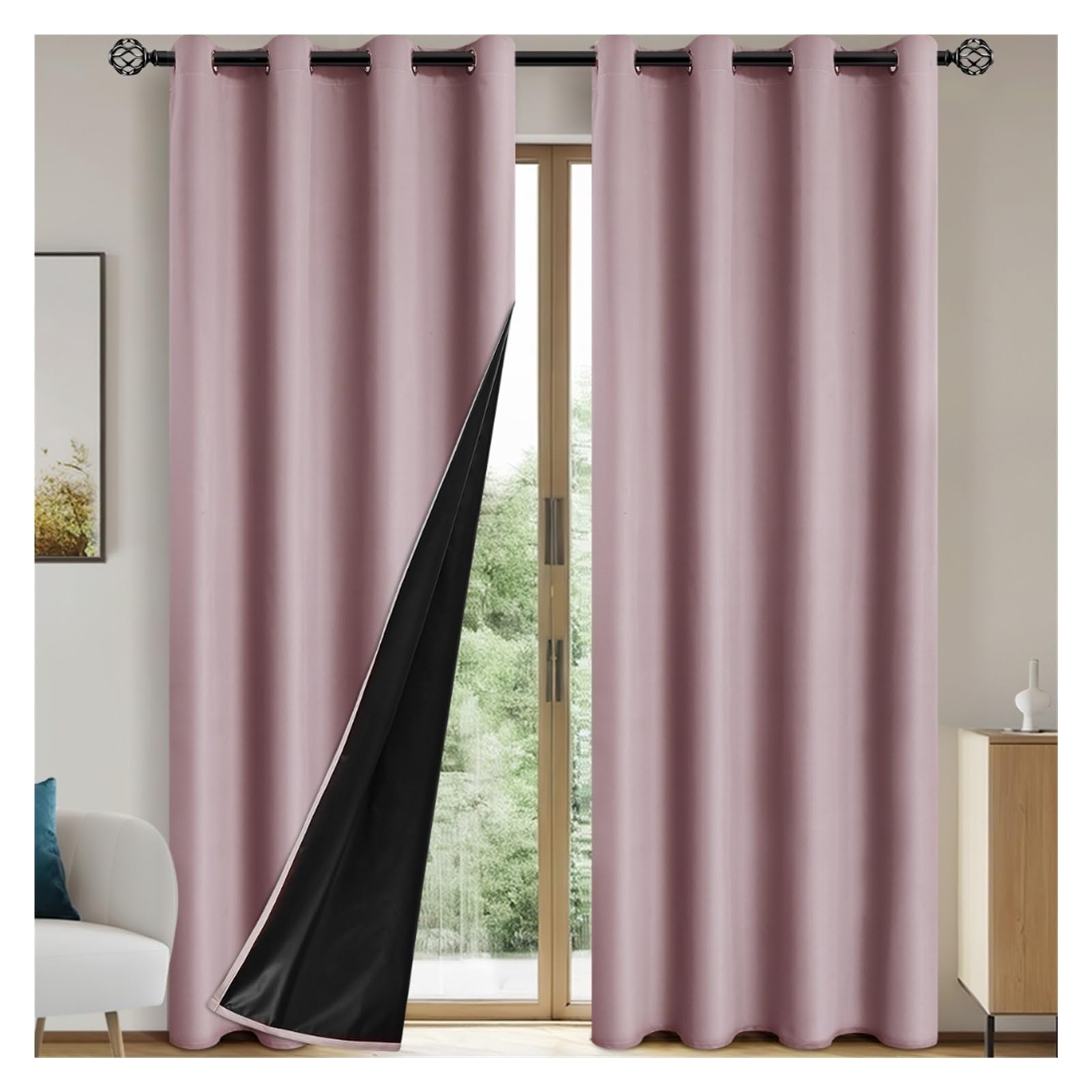 LGWW Home Room Blackout Curtains 1piece Solid Blackout Curtains with Grommets Drapes for Bedroom for Living Room(Pink,132X274cm)