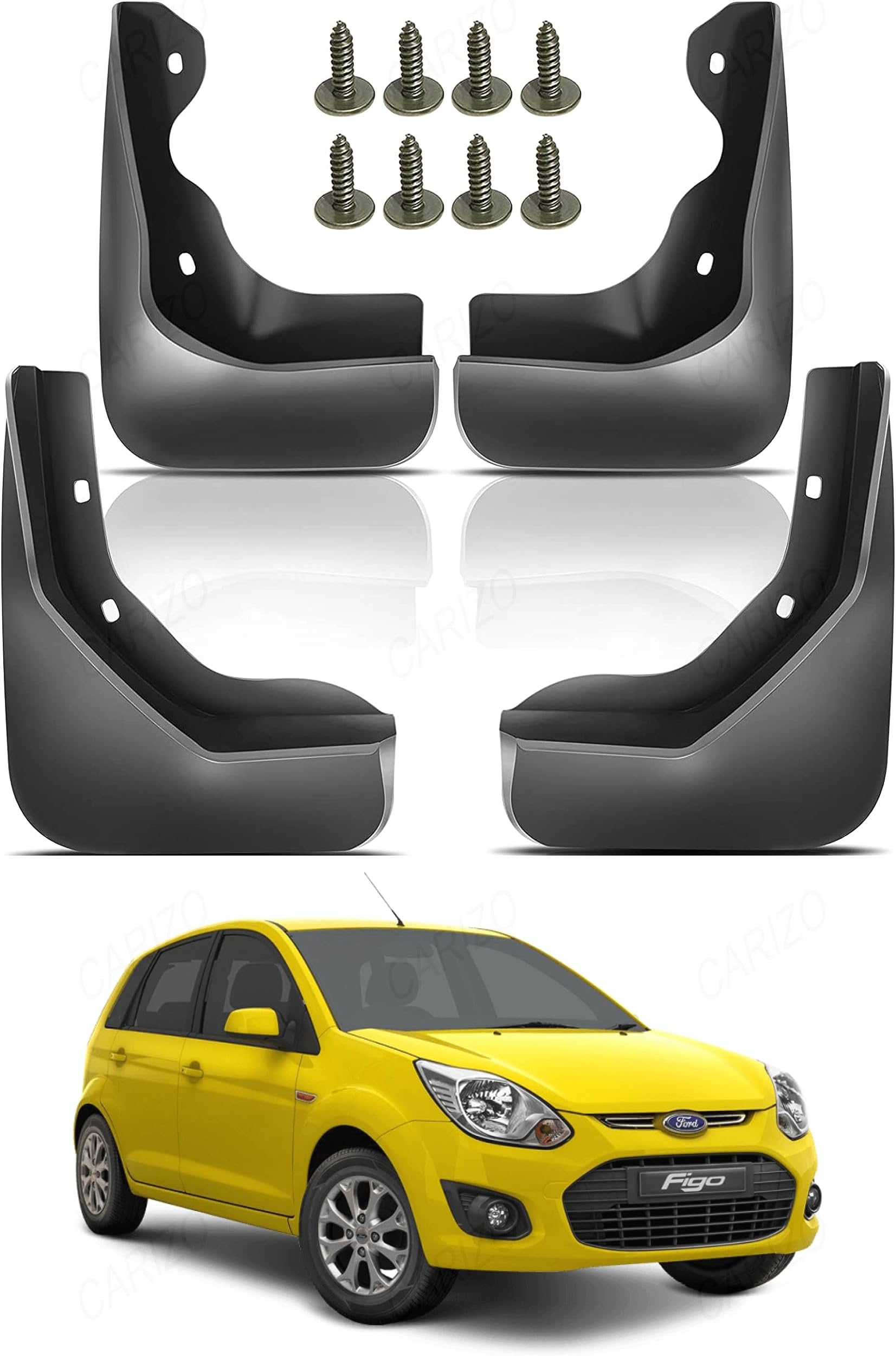 CARIZO Car Heavy Duty Cup Type Splash Mud Guards | OE Type Front and Rear Mud Flaps | Pack of 4 | Compatible with Ford Figo (Type-1) 2010-2015
