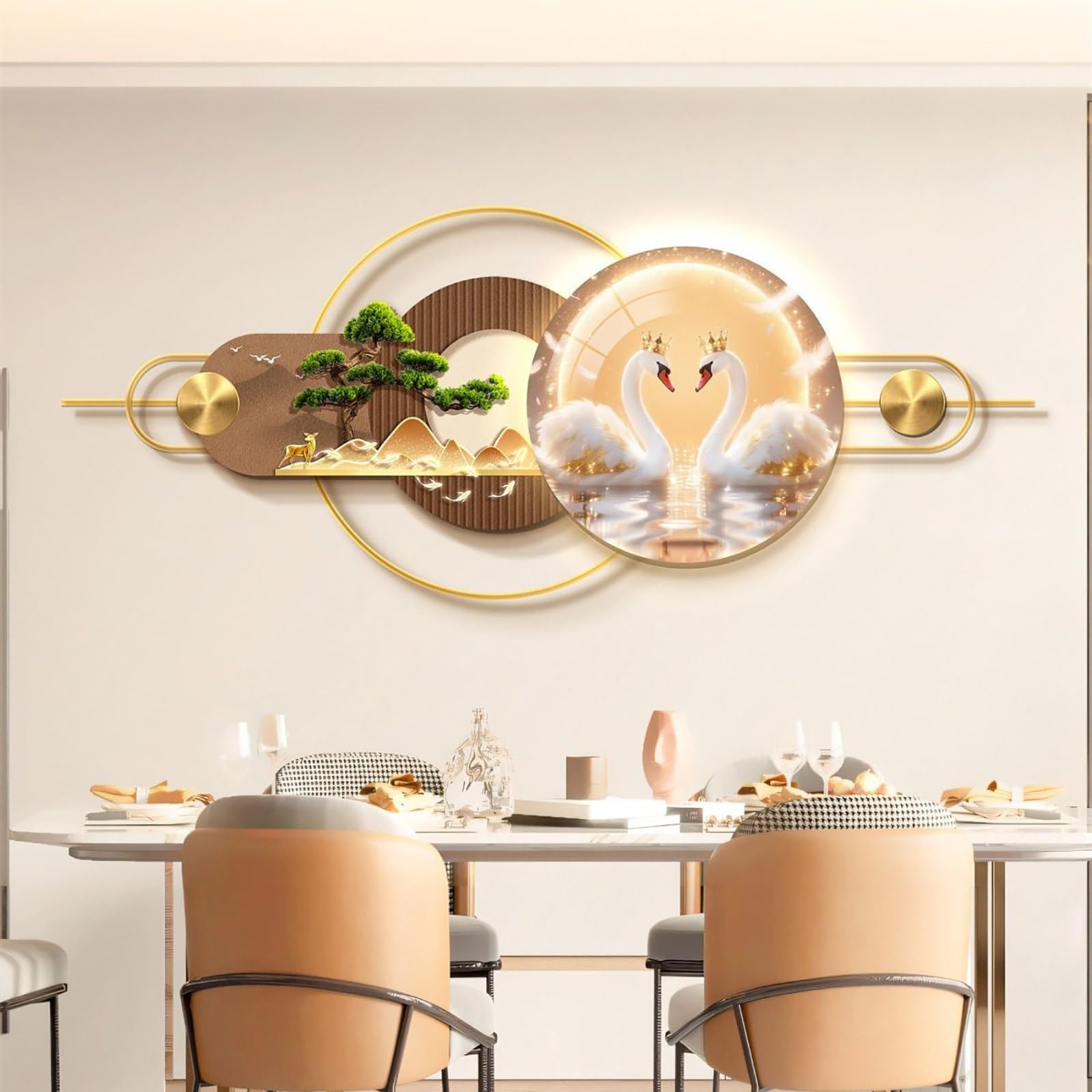 Sculpture lumineuse de luxe motif cerf et pin, décoration murale haut de gamme LED 200cm