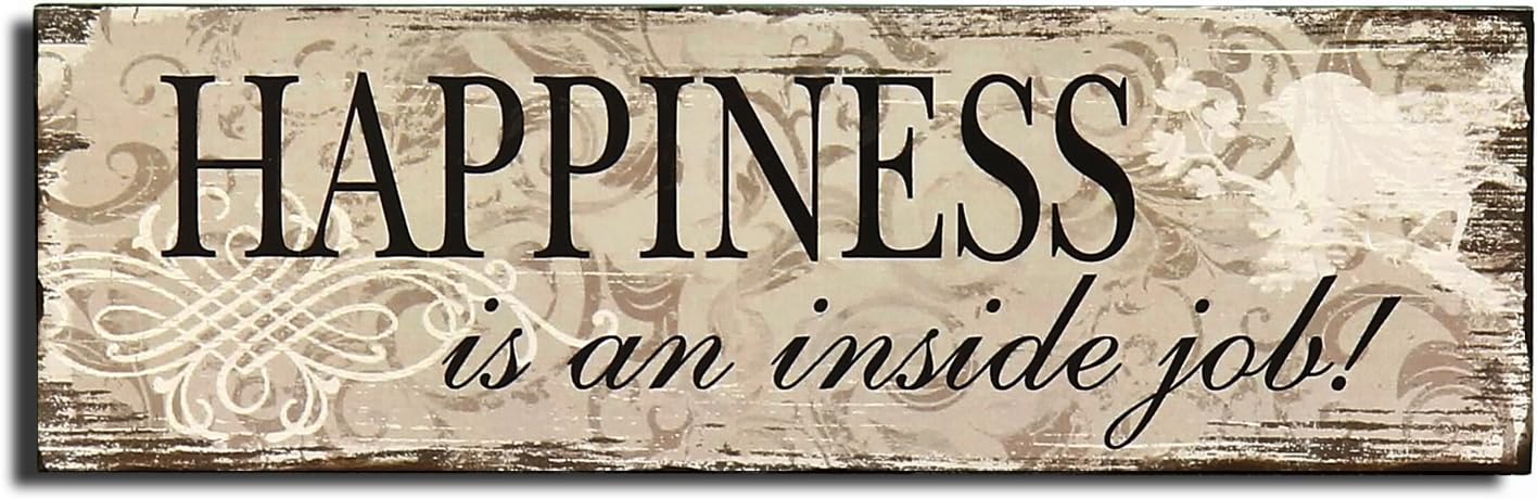 Adeco Decorative Wood Wall Hanging Sign Plaque Happiness Beige Brown Home Decor - 13.8x4.3 Inches