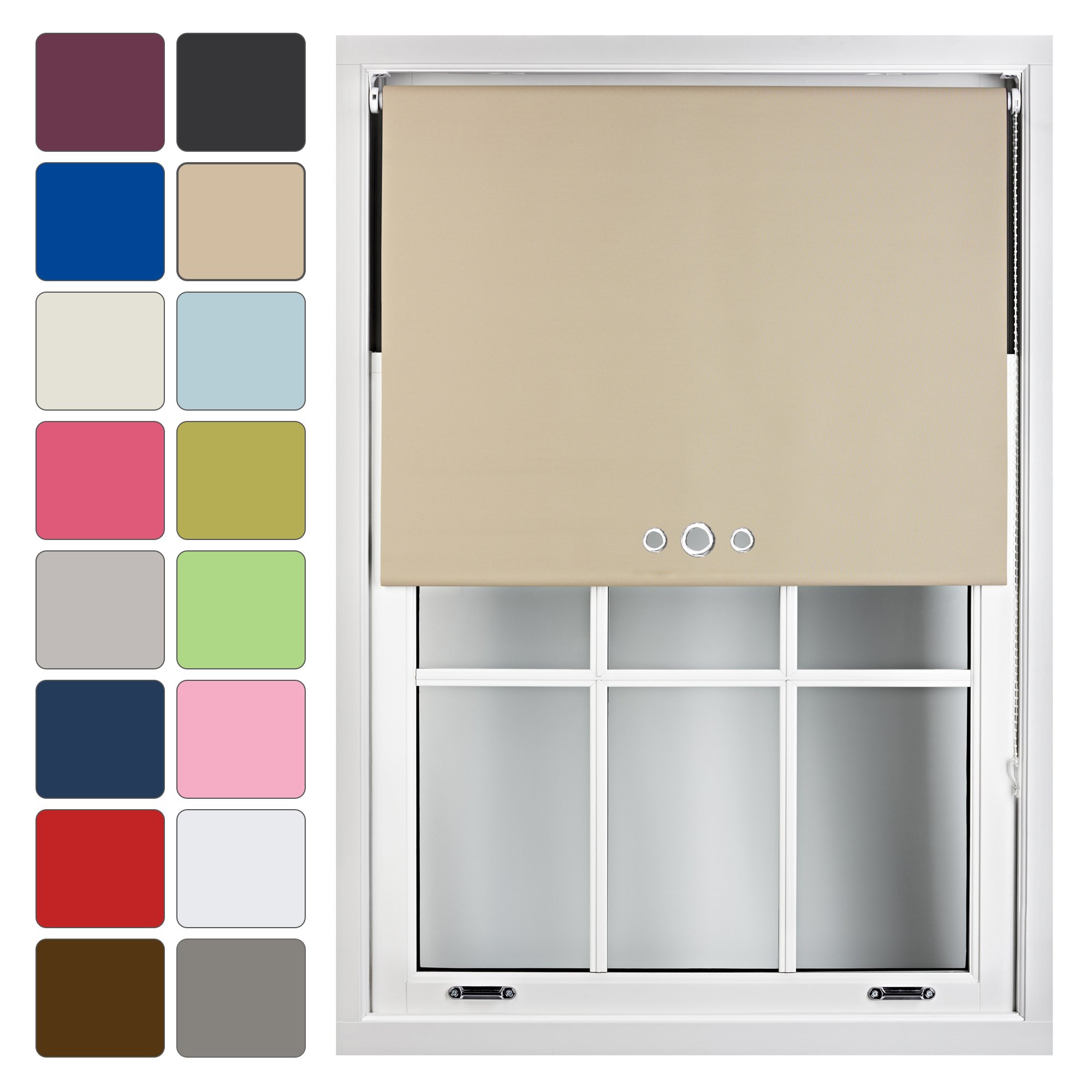 FURNISHED Blackout Roller Blind with Triple Eyelets Made to Measure, Cappuccino, 90W x 165H cm