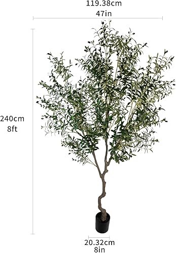 Miniatura 2 de AfanD Árbol artificial de olivo sintético de 8 pies (92 pulgadas, 3200 hojas), planta de olivo falso alto en maceta, árbol de seda falsa para