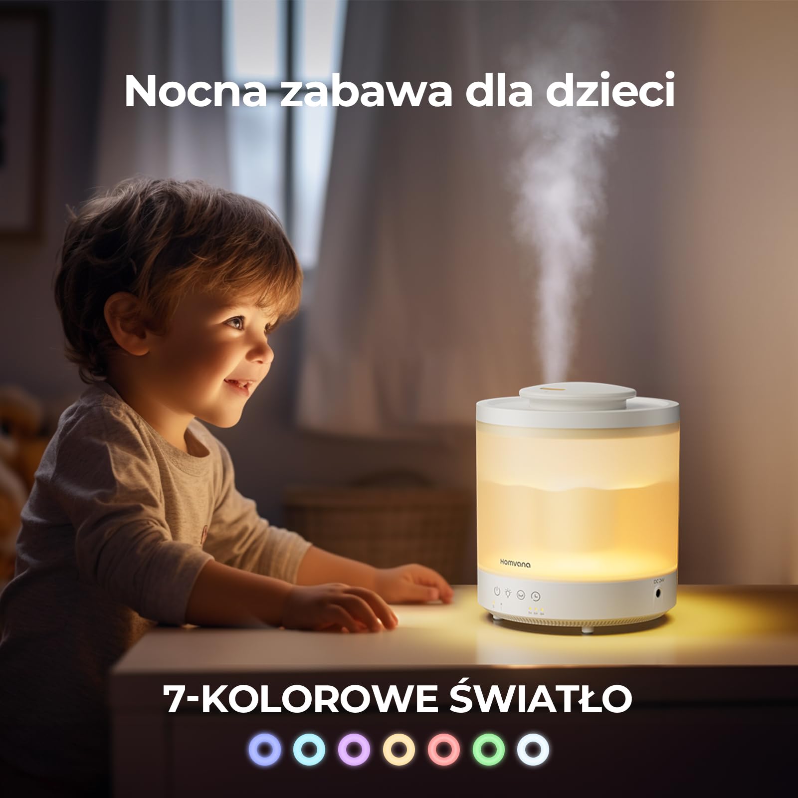 Homvana Humidificateur d'air Diffuseur 1.5L, humidificateur d'air chambre, Humidifier d'air bébé Chambre, Cool Mist, Plante, BPA Free, 7 Color Light, Office, Brumisateur Huiles