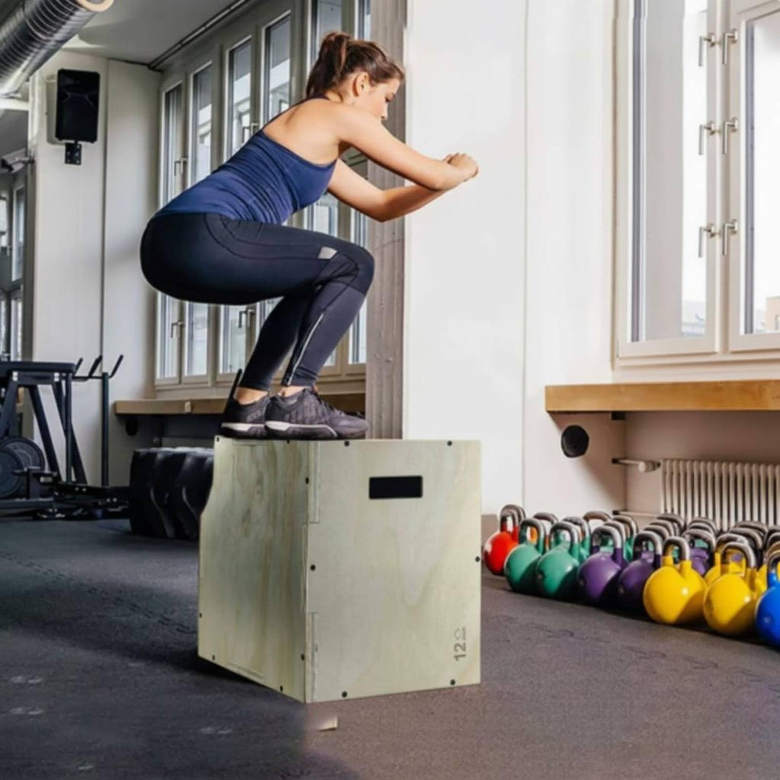 Box Pliometrico 3 Altezze Robusto Piattaforma da Salto in Legno Superficie Stabile Cubo Allenamento Legno per Atleti, Principianti, Palestra, Home Gym