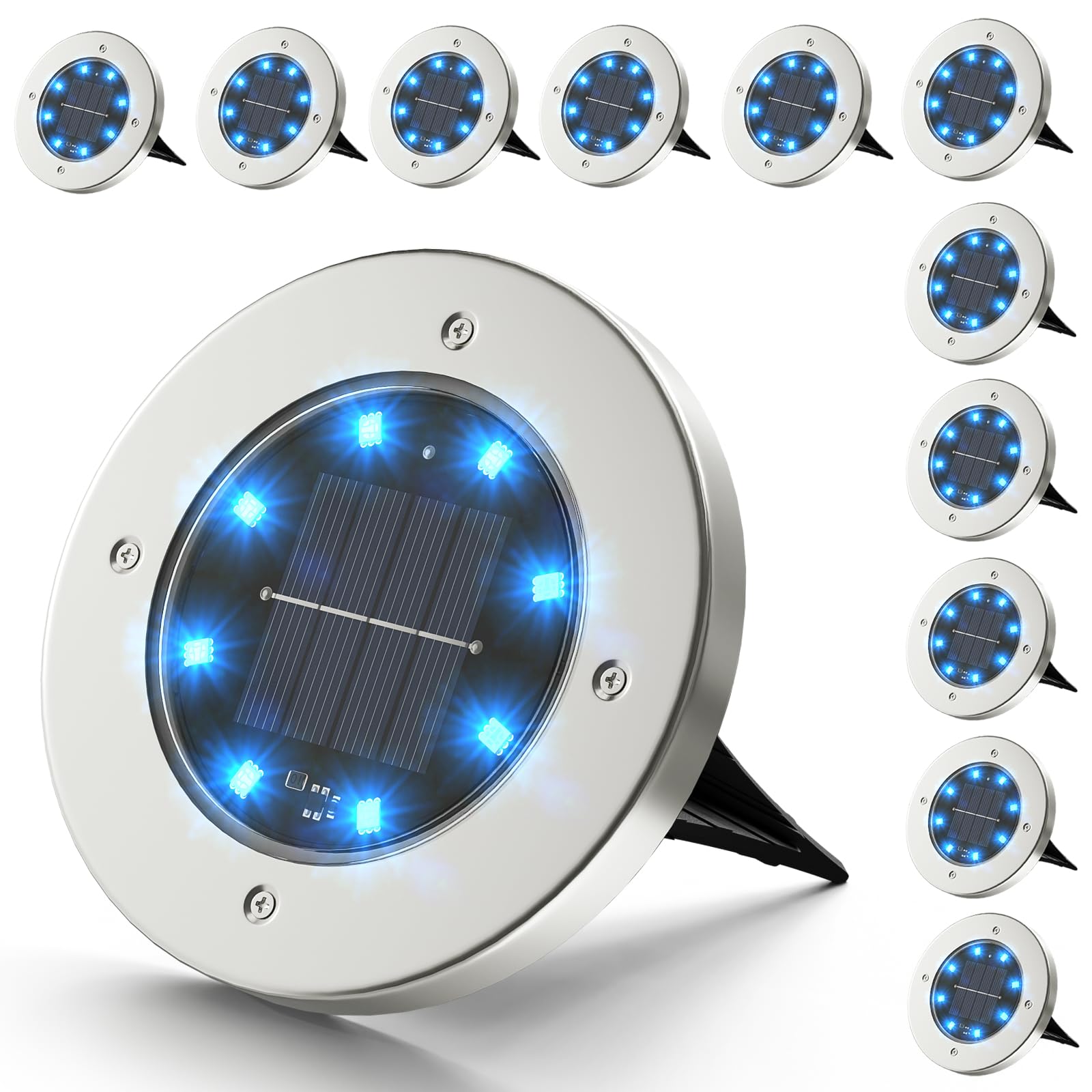 INCX 12 Pack 4.6 Inch Solar Ground Lights Outdoor, Waterproof, Blue