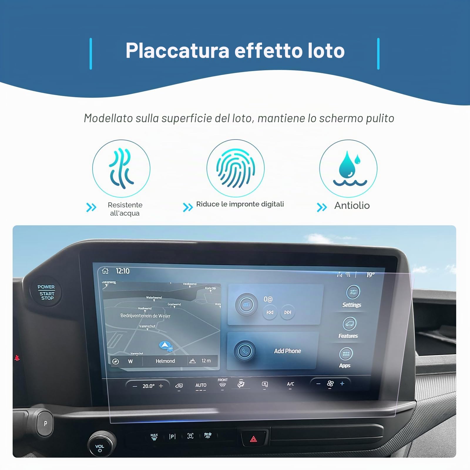 Pellicola Protettiva per Navigazione 13" Compatibile Ford Tourneo Custom Transit 2024-2026 SYNC 4 Touchscreen Antigraffio