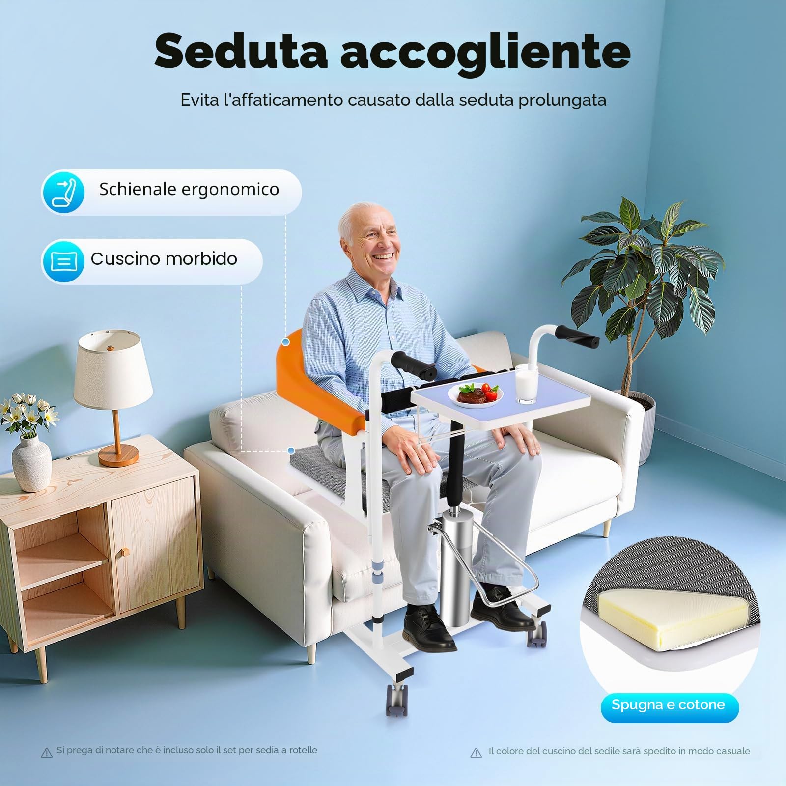 Sedia di trasferimento idraulica per pazienti - Regolabile in altezza con piano del tavolo - Rulette bloccabili e sedile diviso a 180° - Sedia da doccia per anziani e disabili