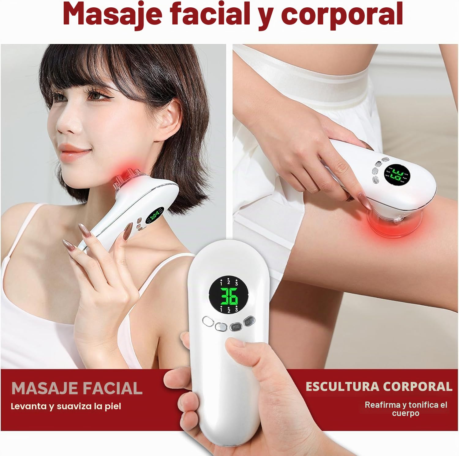Masajeador Anticelulítico Reductor, 15-45 Kpa Masajeador De Ventosa | Calefacción De 4 Niveles, Con Microcorriente EMS y Luz Roja, Para Abdomen, Piernas, Glúteos y Fascias