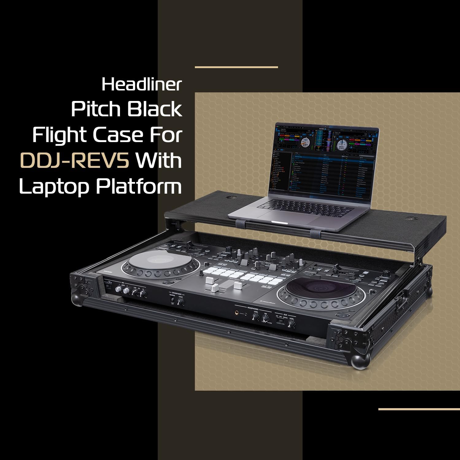 Headliner Pitch Black Flight Case Compatible with Pioneer DJ DDJ-REV5 Controller with Laptop Platform - Custom Fit DJ Controller Case, Rugged Design, Stackable Ball Corners - Ideal for DJs On the Go