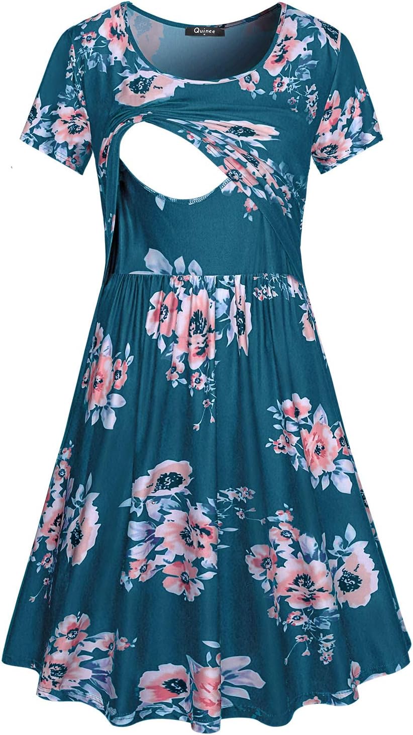 conncheQuinee Women's Floral Short Sleeve Summer Maternity Nursing Breastfeeding Dress