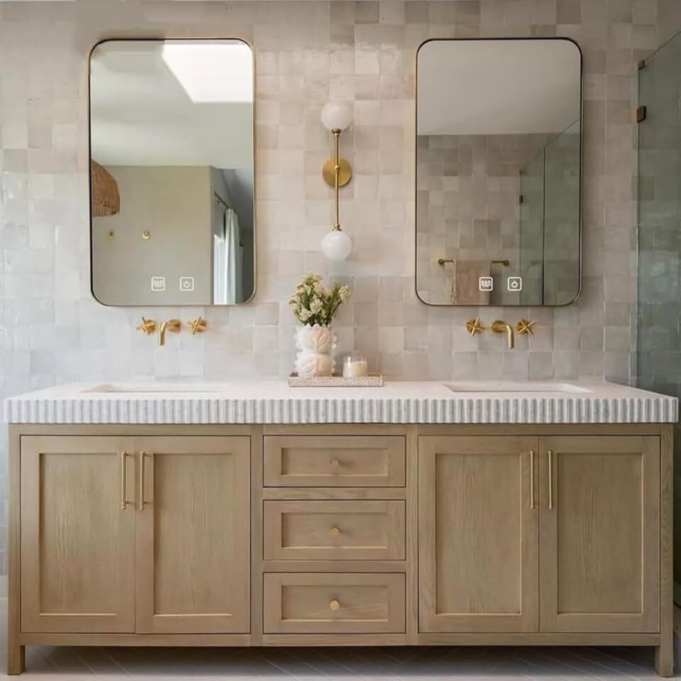 90" Modern Bathroom Vanity with Double Sink Ruffled Edge