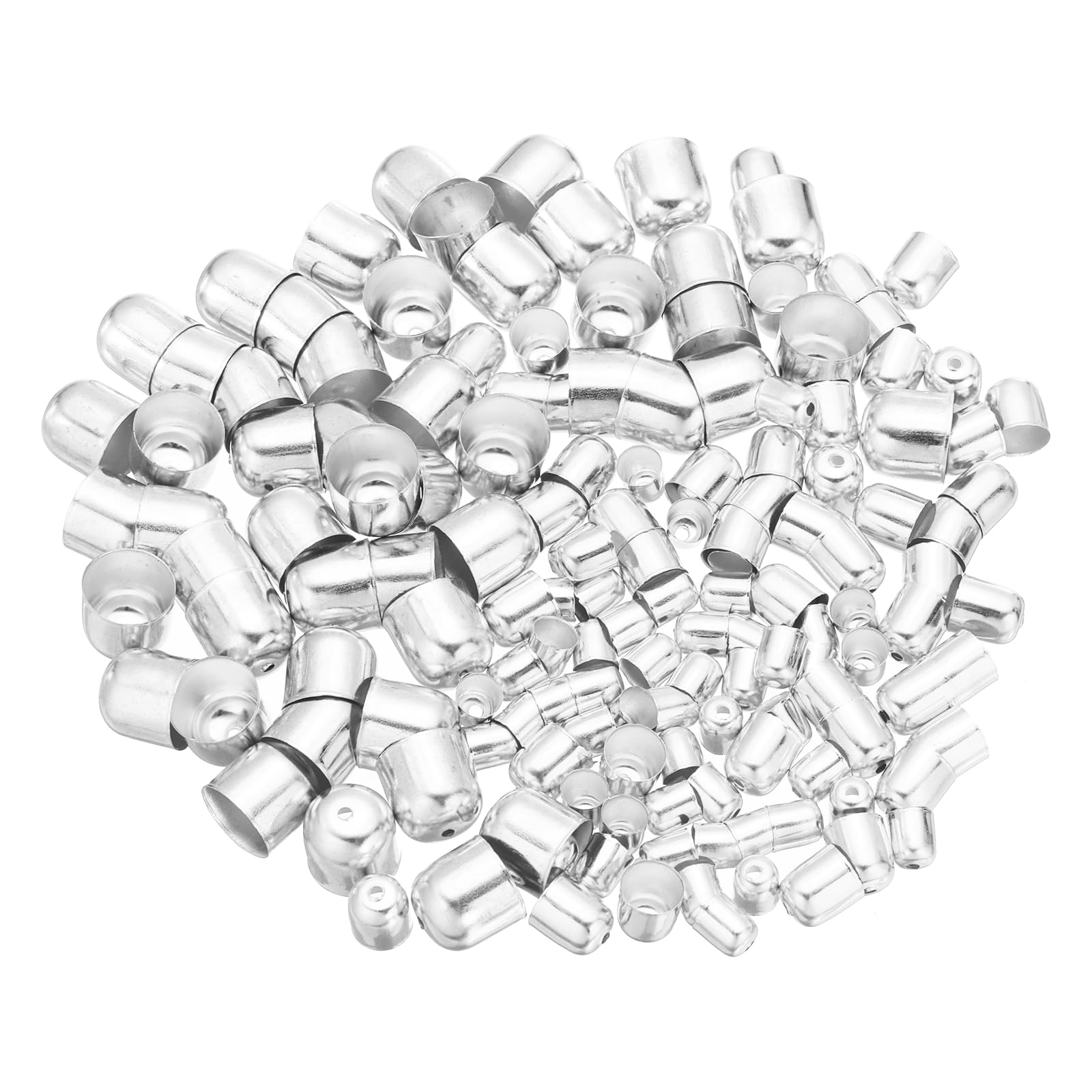sourcing map 200Pcs Tassel Leather Cords Buckle End Tip Cap, Leather & Metal Cord Ends Suede Fiber Crimps Beads Caps for Jewelry Making DIY Pendant Bracelet Necklace, White K (6x7/8x9/12x12mm)