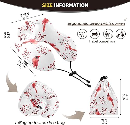 Miniatura 3 de susiyo Almohada de viaje con diseño de pájaros cardenales y aviones, almohada de espuma viscoelástica de primera calidad, almohada de viaje para el