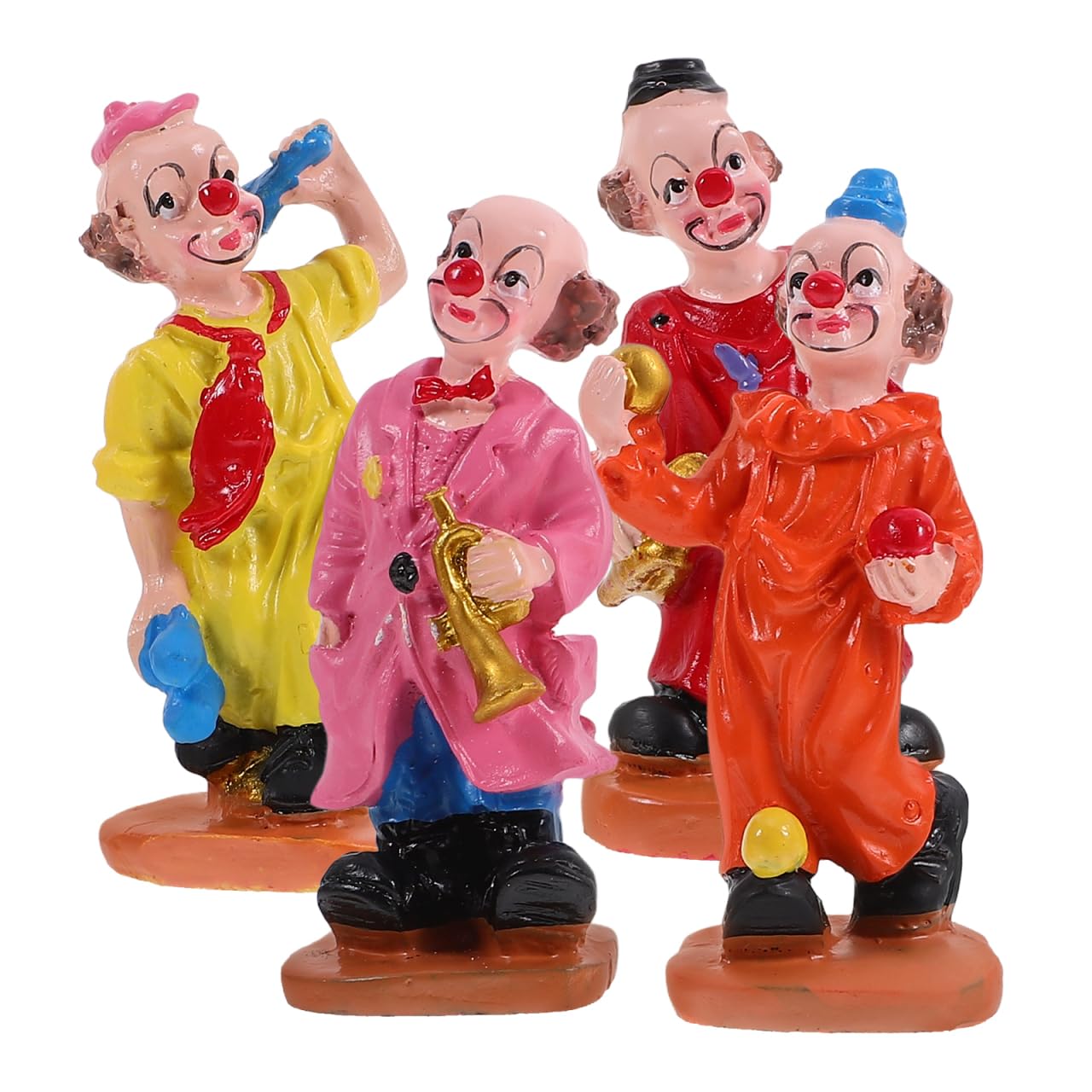 Toyvian Clown Dolls Circus Figurine Mini Statues Resin Toy Model Ornament Table for Kids, Stakes Yard Garden Decor, 4 Random Style