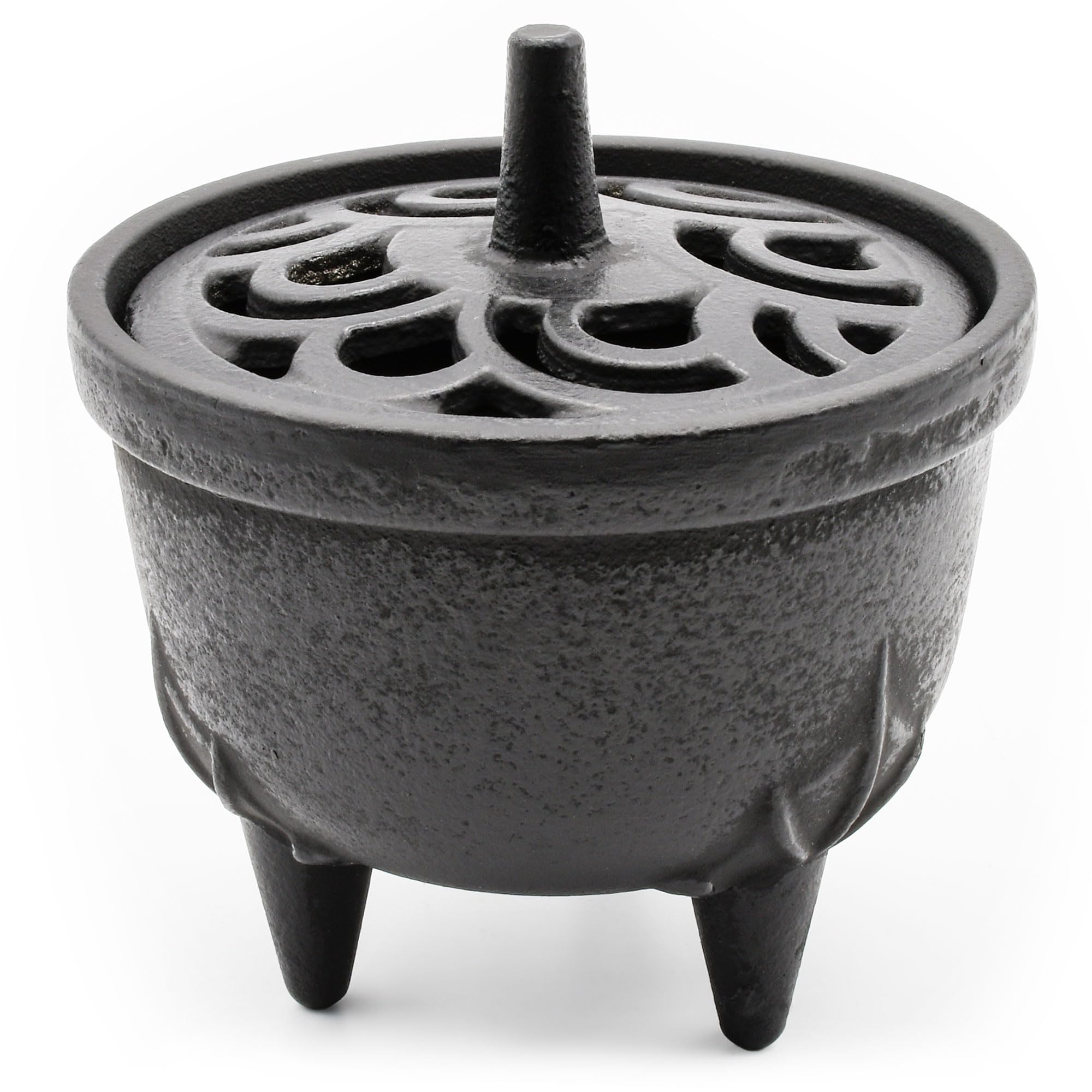 Zen Minded Black Traditional Lotus Cast Iron Incense Stick Holder, Cone, Charcoal, Resin & Wax Melt Burner With Lid - Traditional Japanese Zen Décor For Aromatherapy And Mindfulness