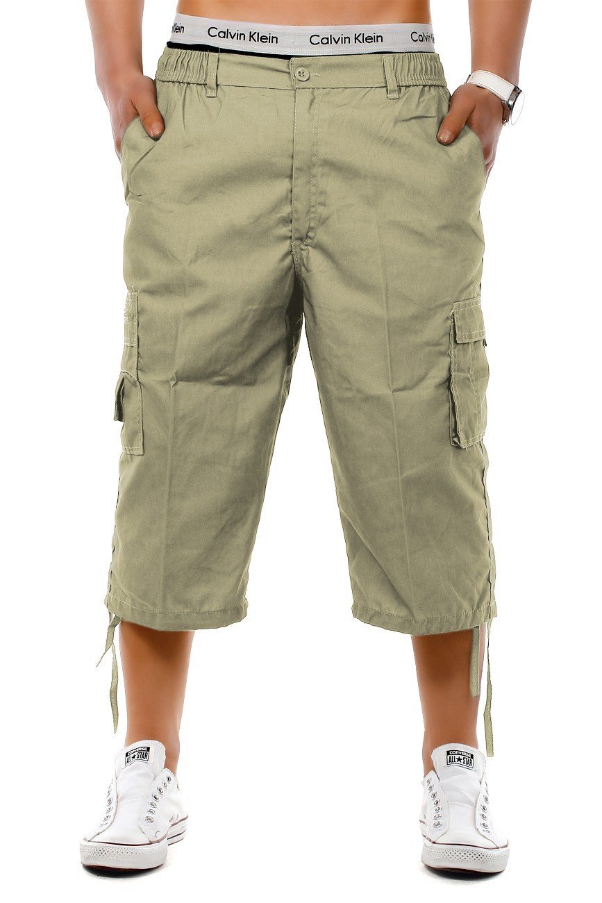 Men's Cargo Shorts 3/4 Bermuda Casual Pants Capri with Zippered Side Pockets, Colours:Beige, Size:XXL