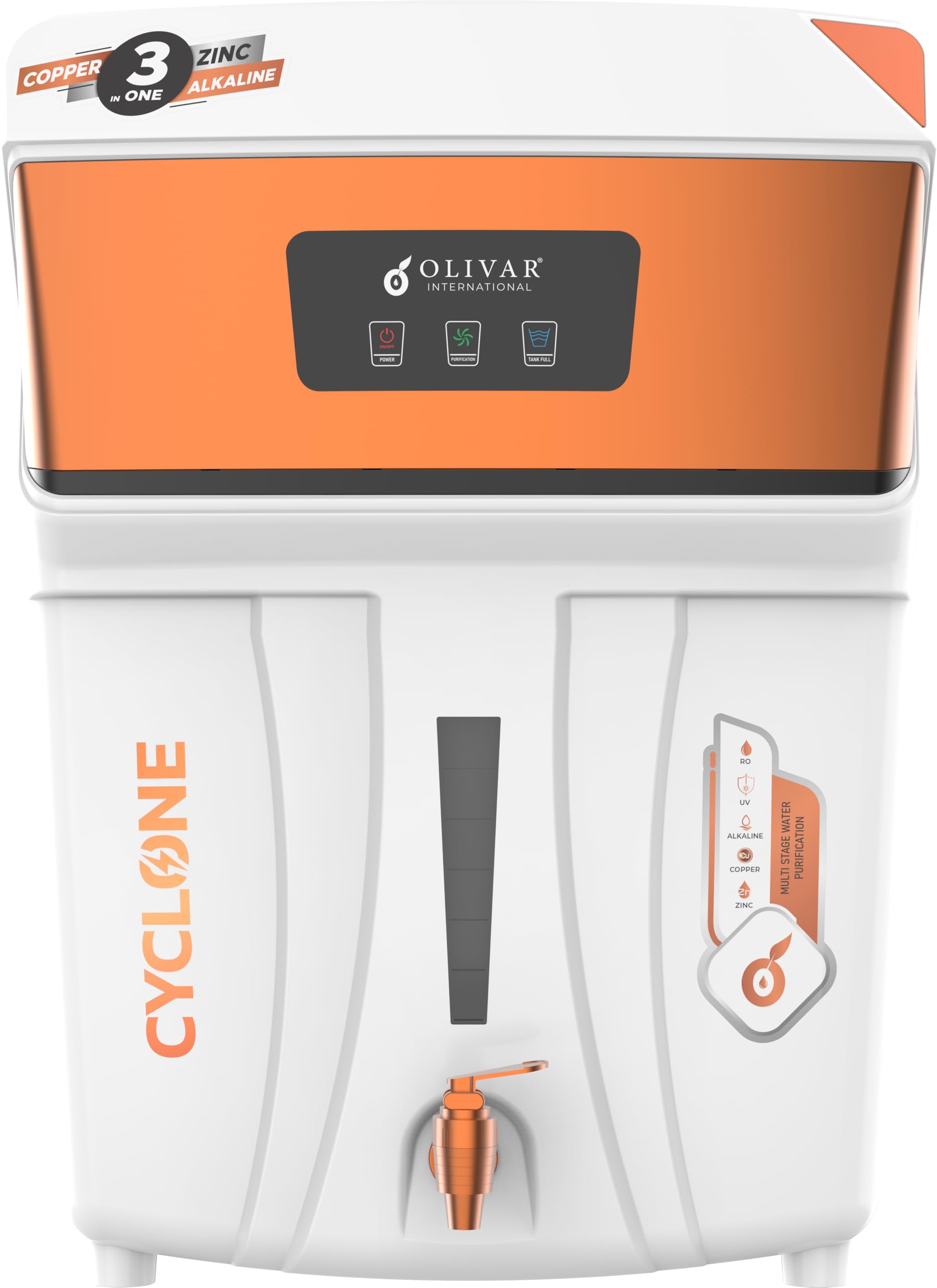 OLIVAR Cyclone RO Water Purifier with Alkaline, Copper & Zinc, UV